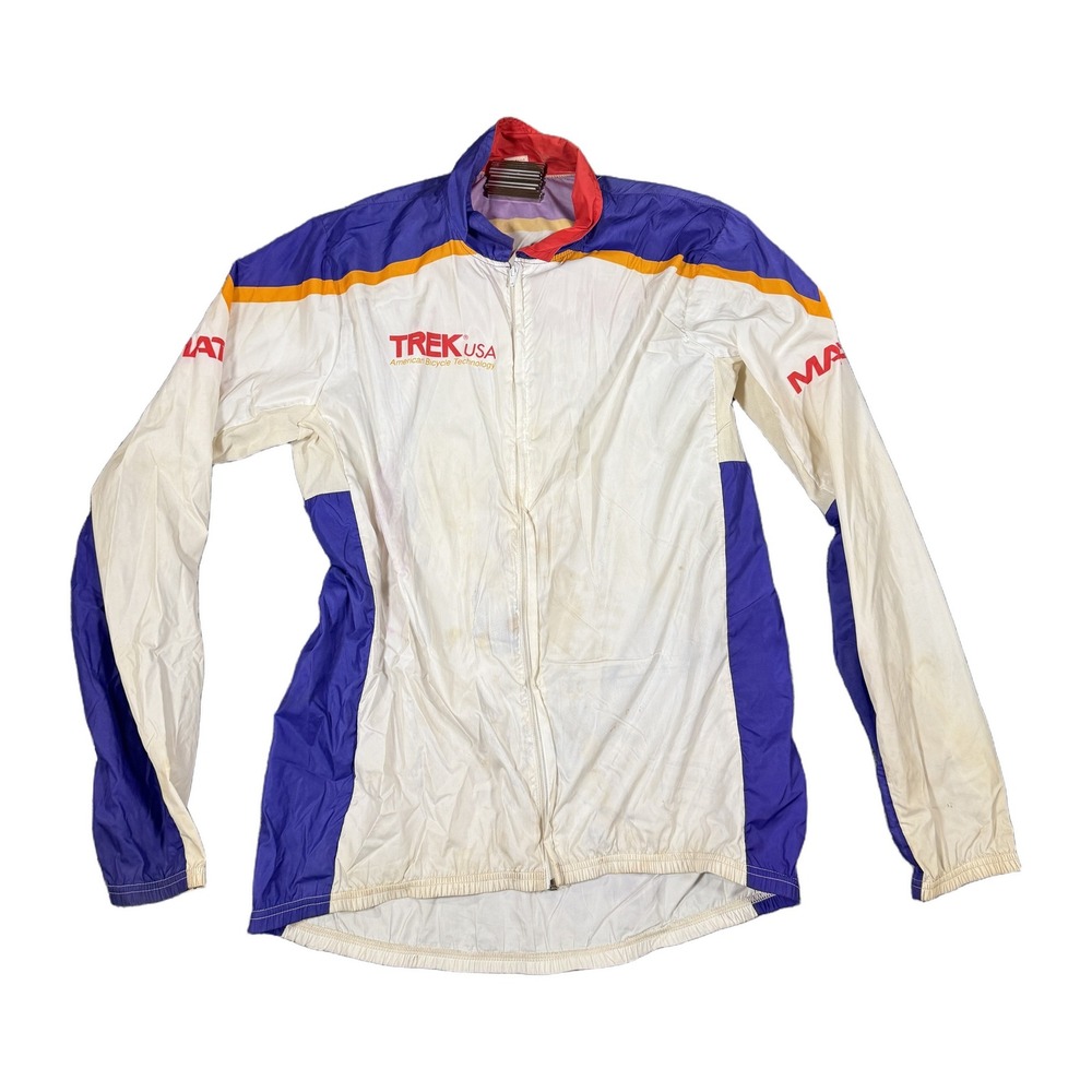 Vintage Trek USA Cycling Jacket XL White Purple Matrix Racing Windbreaker 90s